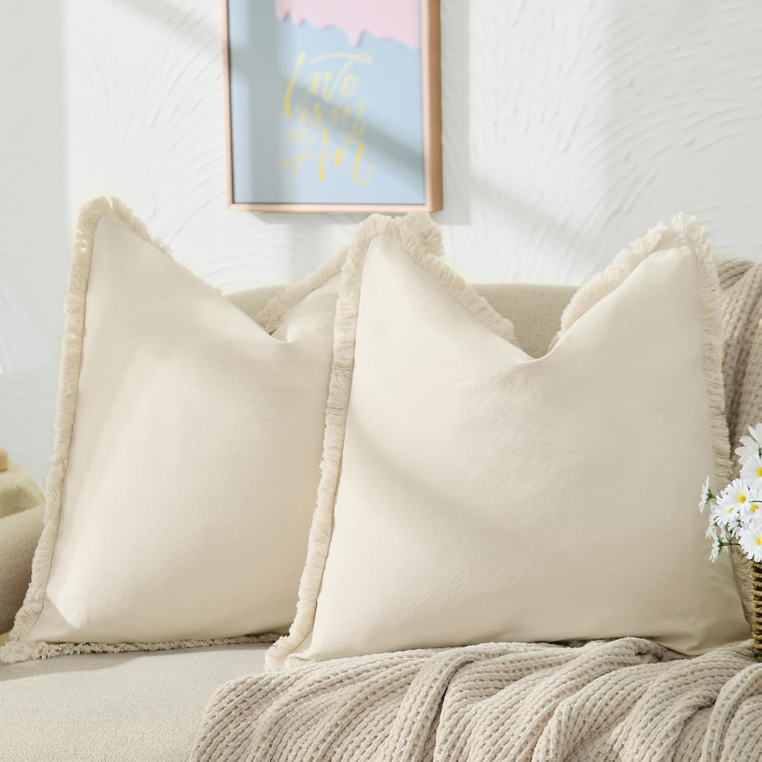 Chic Cotton Euro Shams 26x26 Pillow Covers with Fringe Design