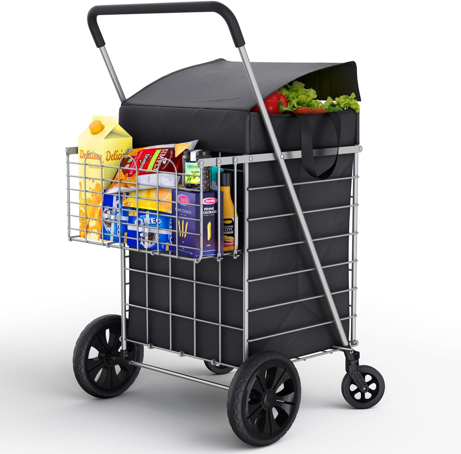 Extra Large Shopping Cart with Waterproof Liner & Swivel Wheels