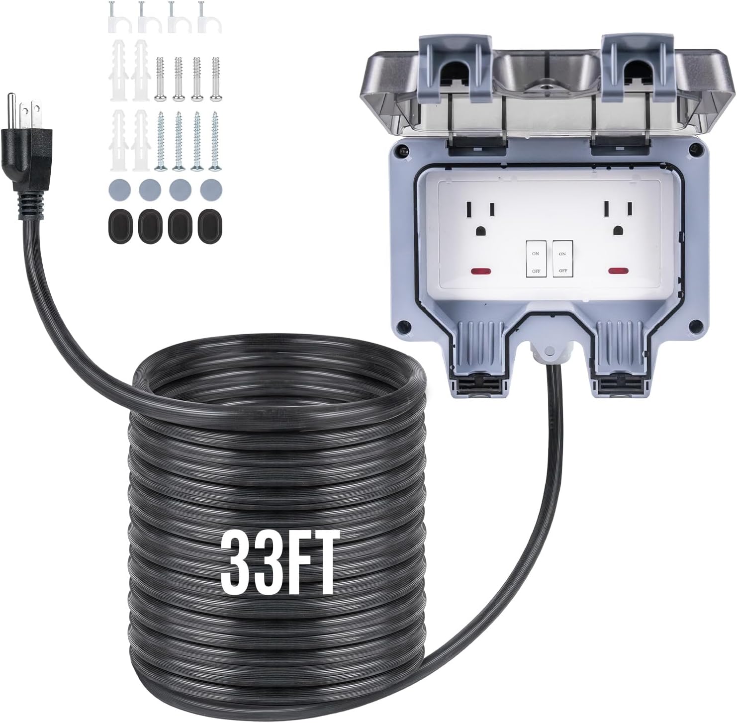 Outdoor Power Outlet 15A 110V with 33FT Extension Cord for All Needs