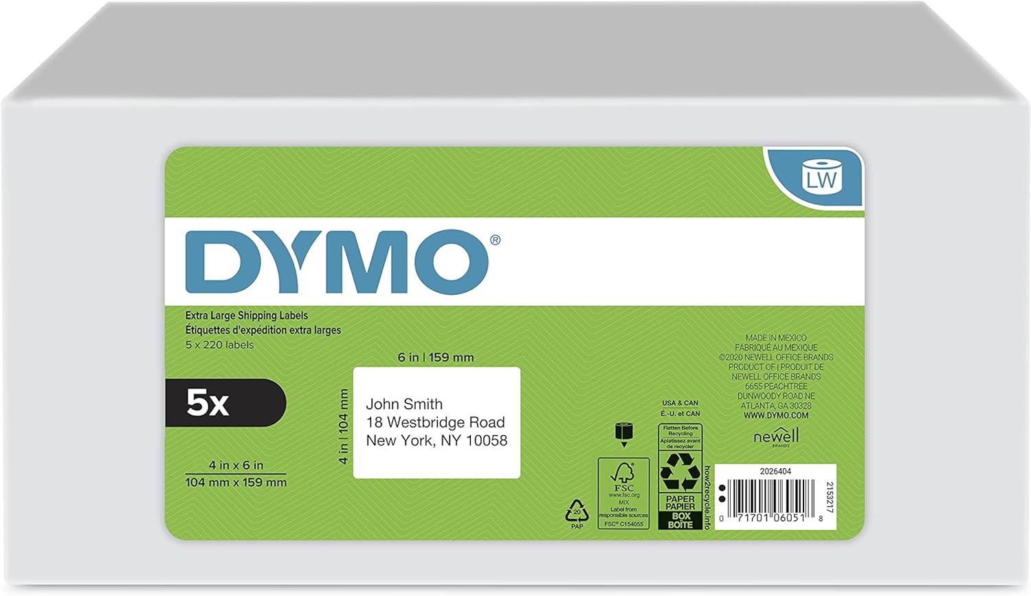DYMO Authentic LW Extra-Large Shipping Labels for Easy Printing