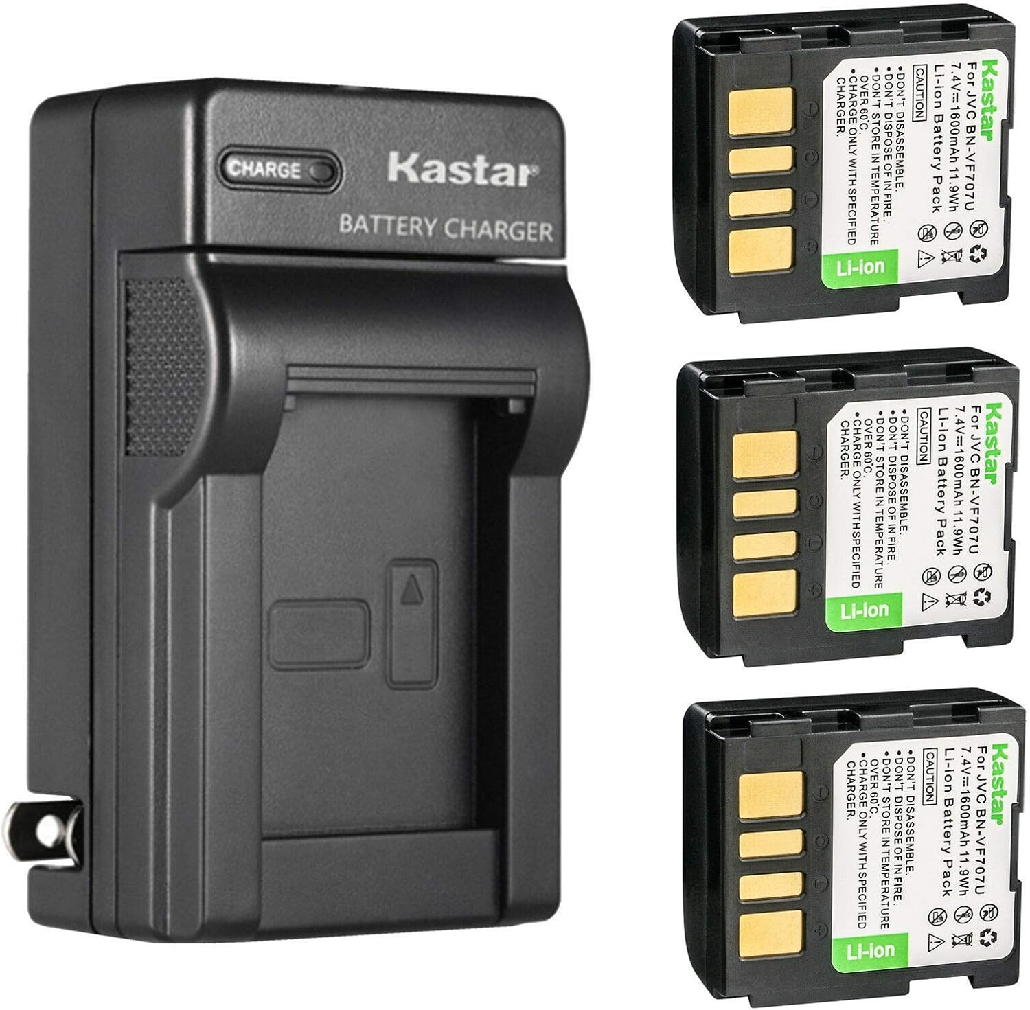 Kastar 3-Pack BN-VF707U Battery and Charger for JVC Cameras