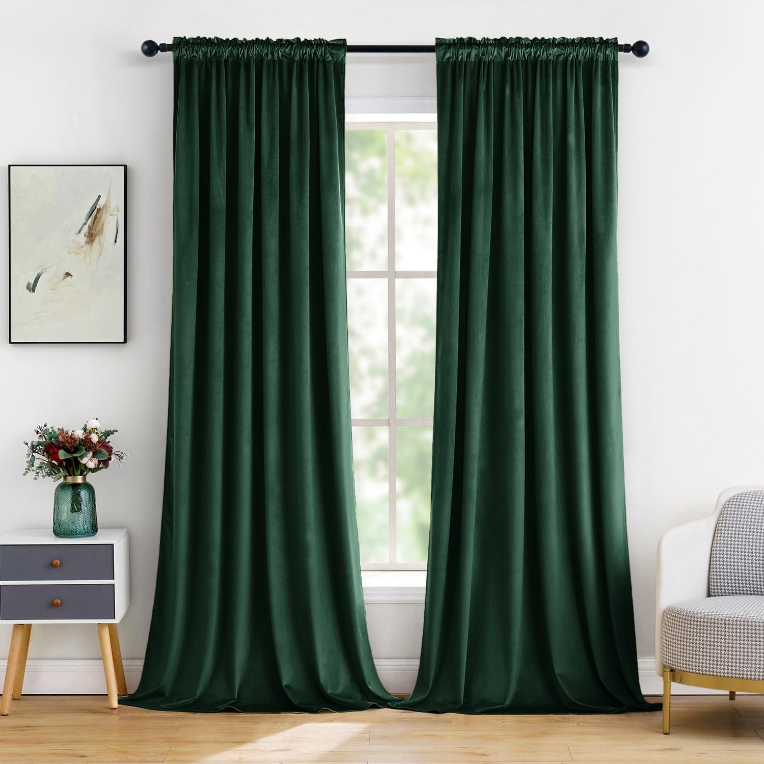 MIULEE Christmas Emerald Green Velvet Curtains for Darkening