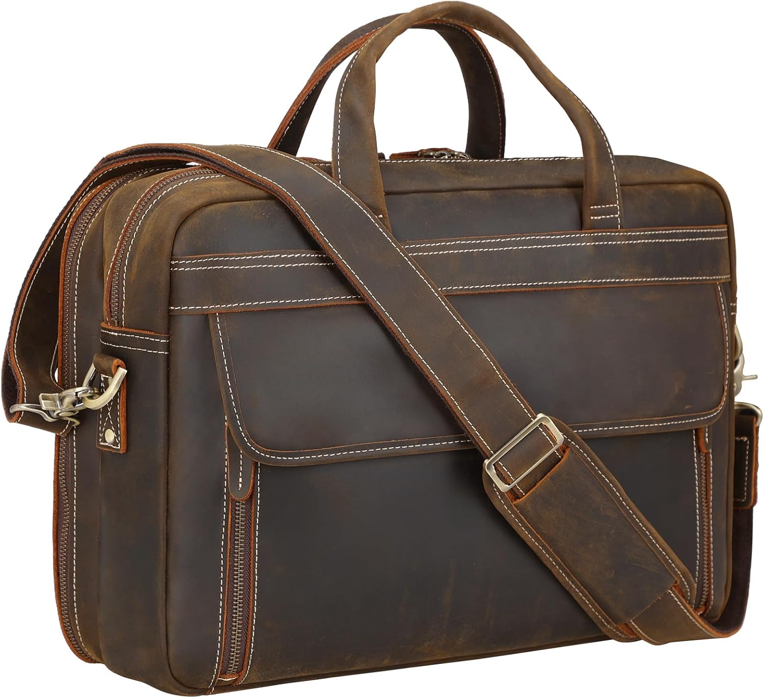 Masa Kawa Leather Briefcase for Men - Durable 17in Laptop Bag