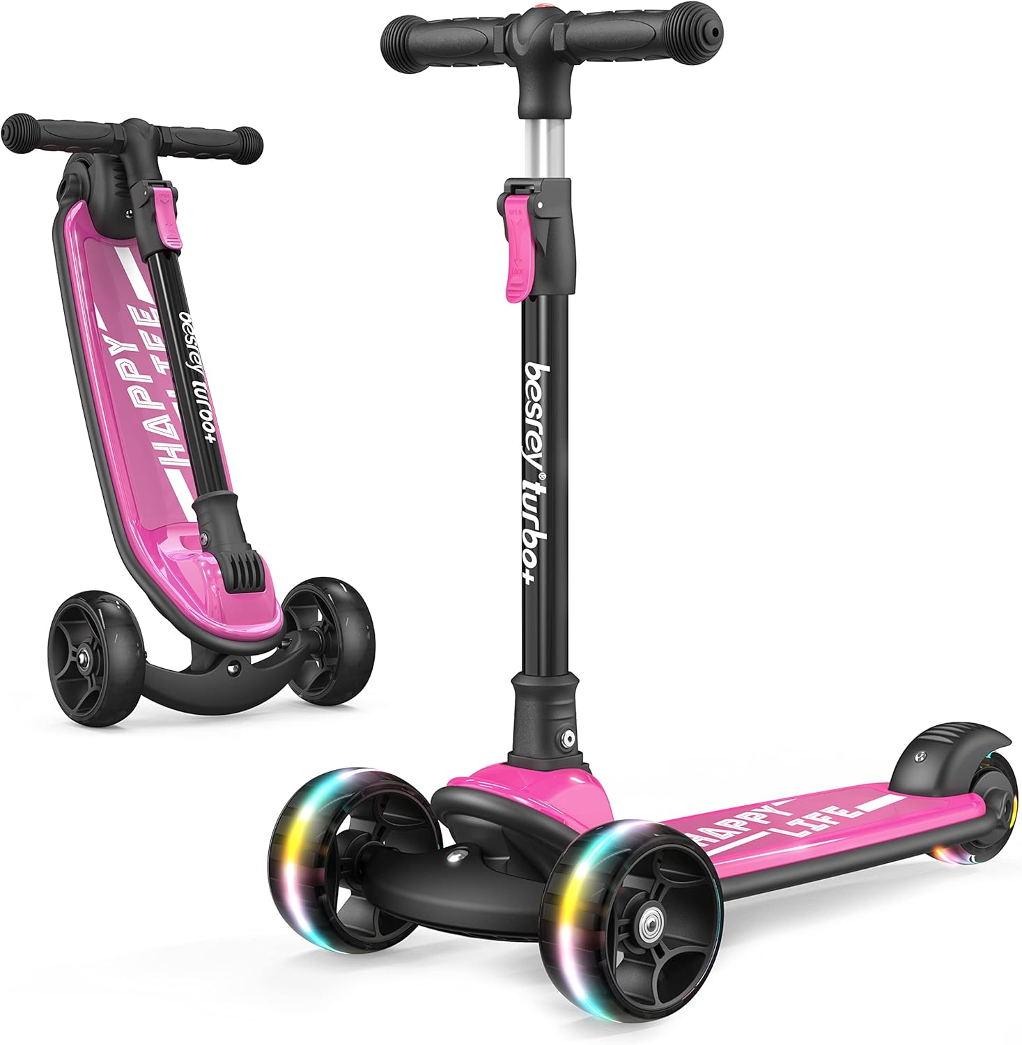 Besrey Kick Scooter for Kids Ages 3-10 with LED Light Wheels