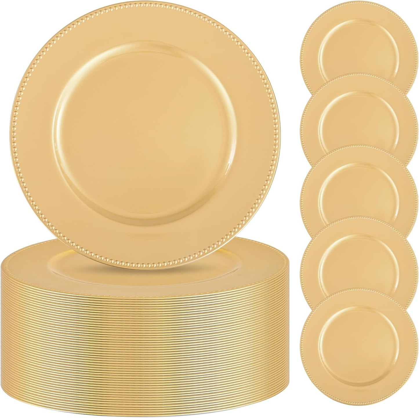 Gold Beaded Charger Plates - Elegant Event Decor - Bulk 50 Pcs