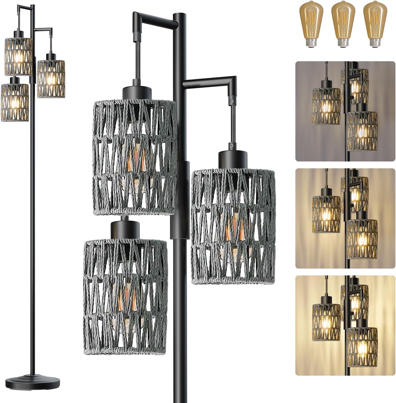 Stepless Dimmable Boho Floor Lamp for Living Room and Bedroom