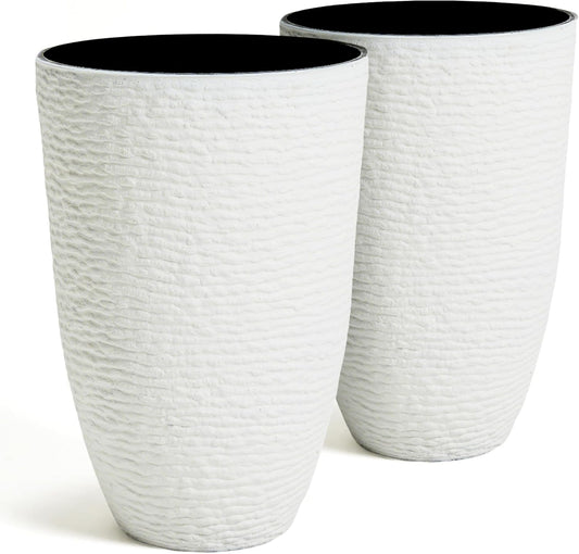 Tall Planters for Outdoor Plants - 21in White Resin Pots