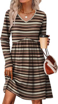 OFEEFAN Long Sleeve Sweater Dress - Flowy Baby Doll V-Neck
