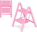 GameGem Pink 2 Step Ladder Small Kitchen Step Stool - Stable, Foldable