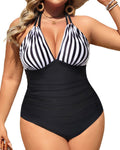 Plus Size One Piece Swimsuit - Tummy Control Halter Swimwear