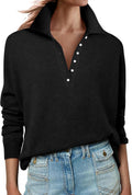 Womens Long Sleeve Polo Sweater Knit Top - Lightweight Fall Pullover