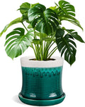 8 Inch Ceramic Plant Pot with Drainage Hole and Saucer - Stylish