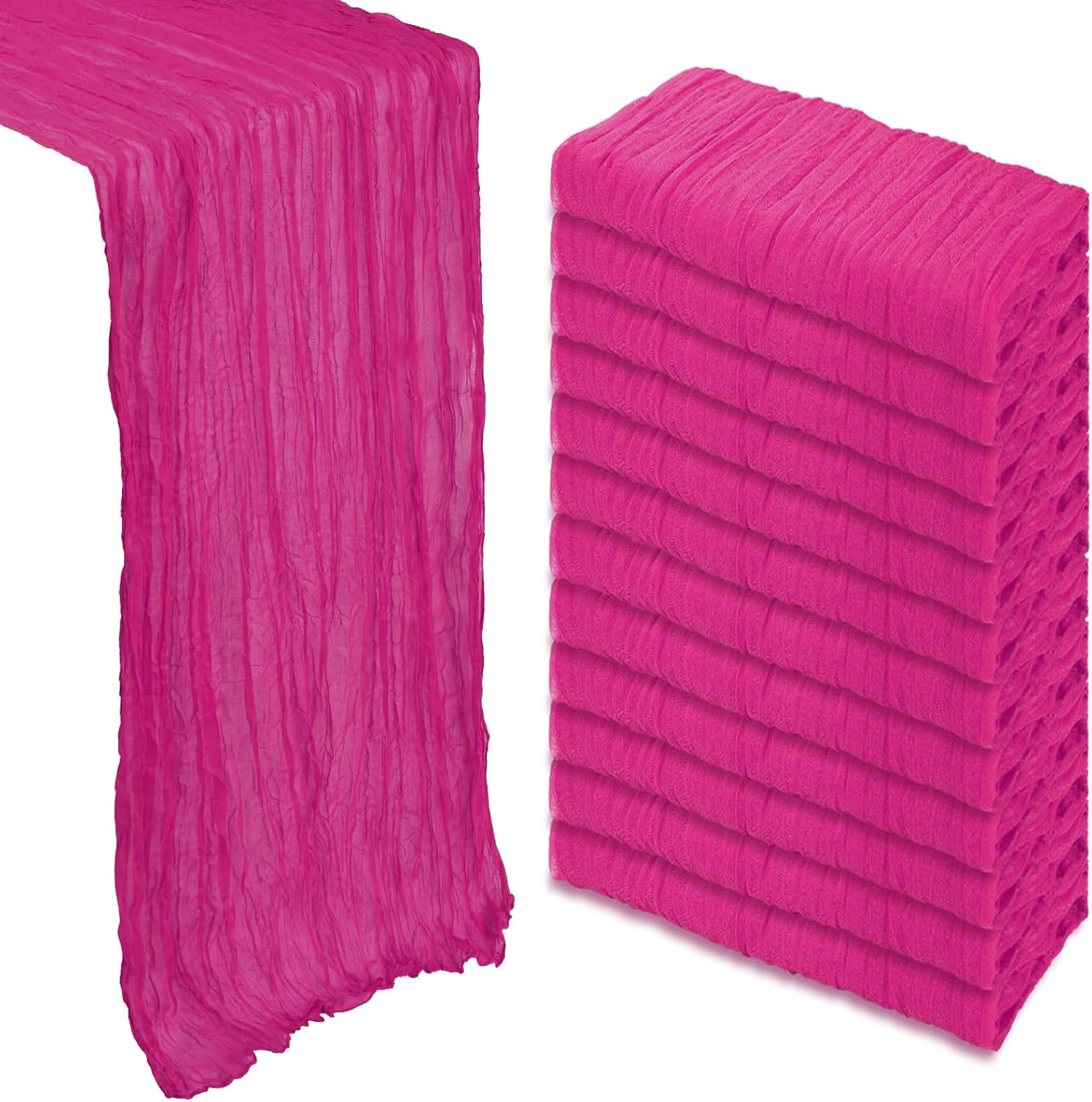 12 Pack Hot Pink Cheesecloth Table Runner for Elegant Decor