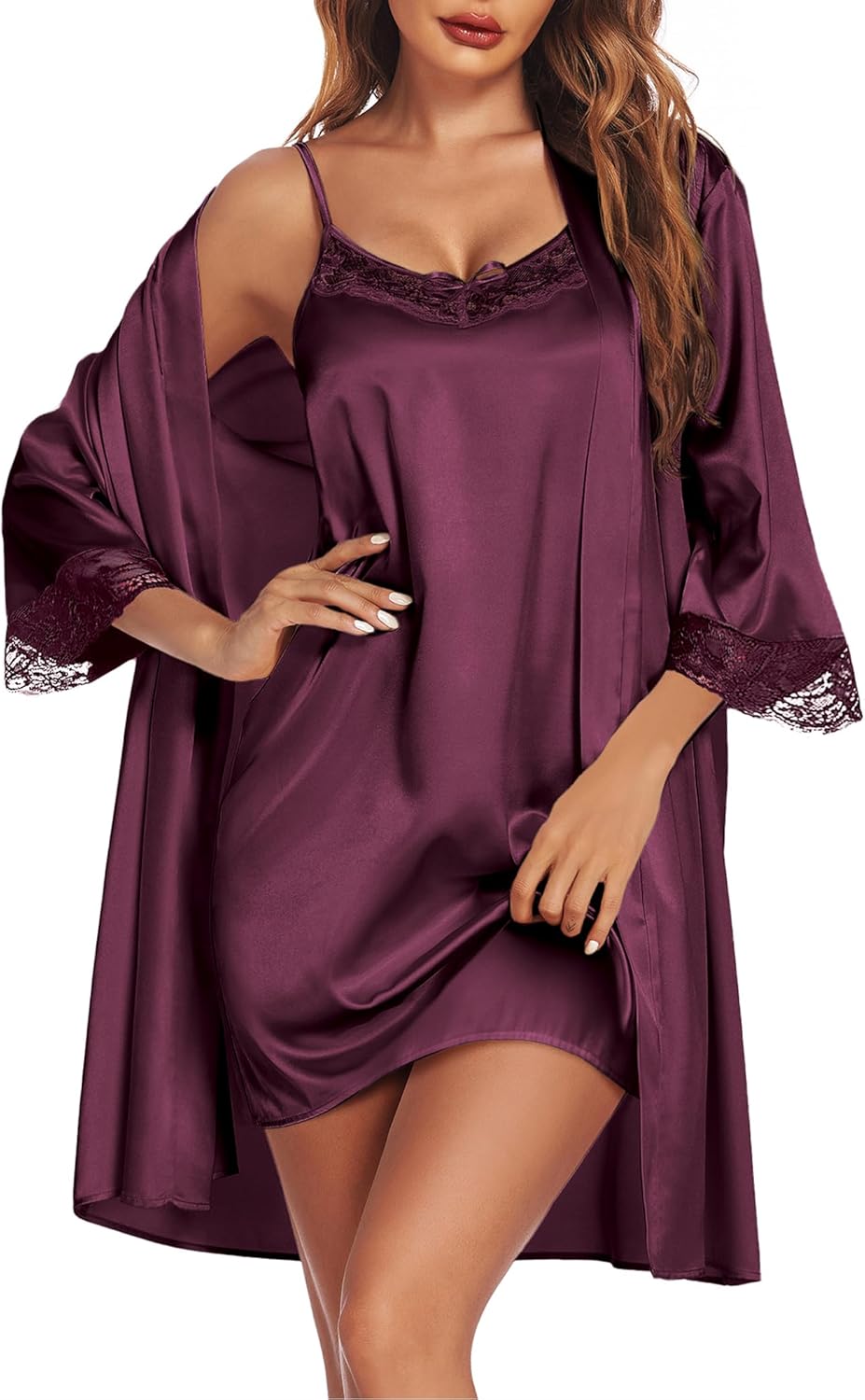 Ekouaer Satin Nightgown with Robes Set for Women