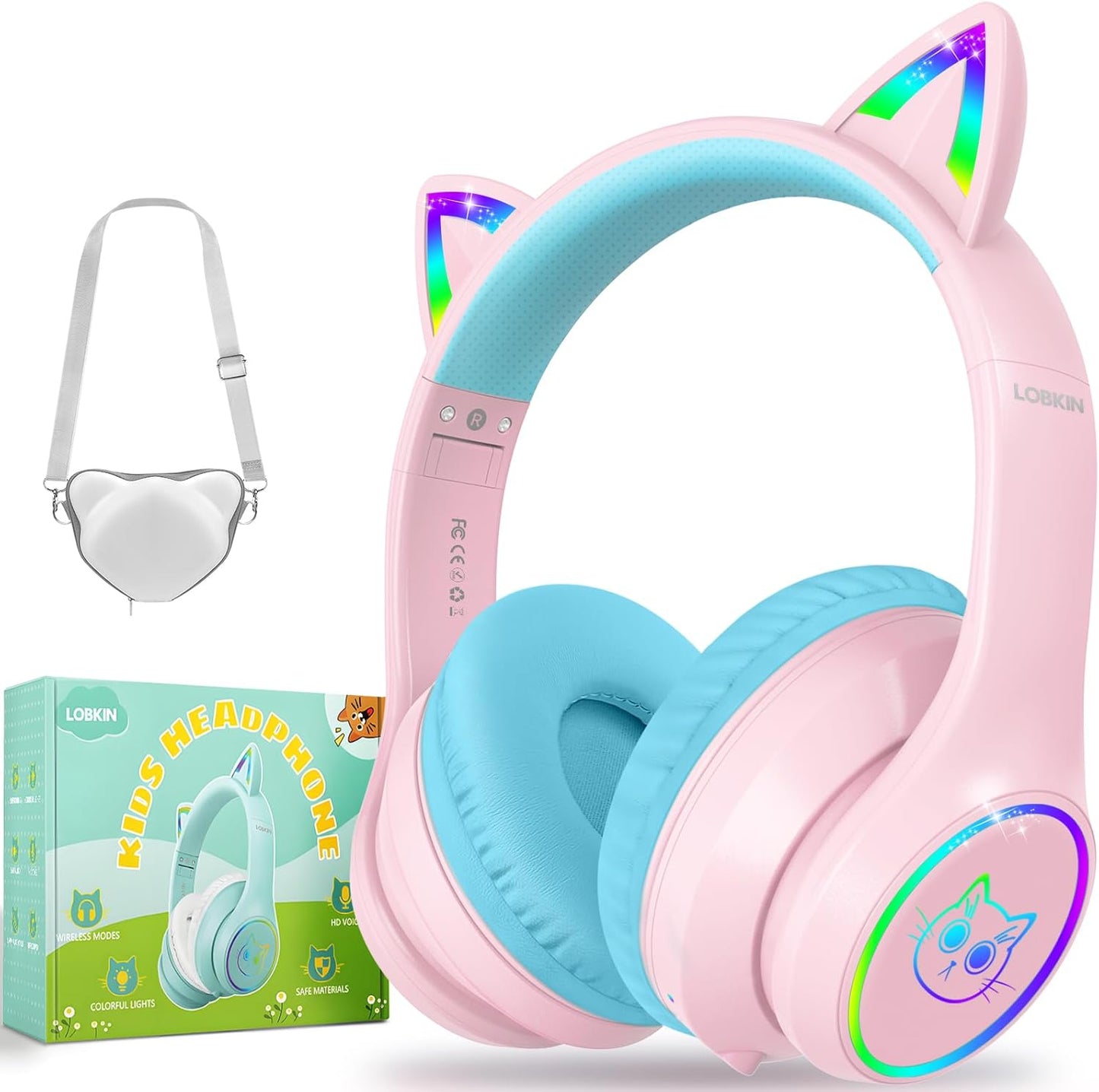 Kids Bluetooth Headphones with LED Lights and Safe Volume
