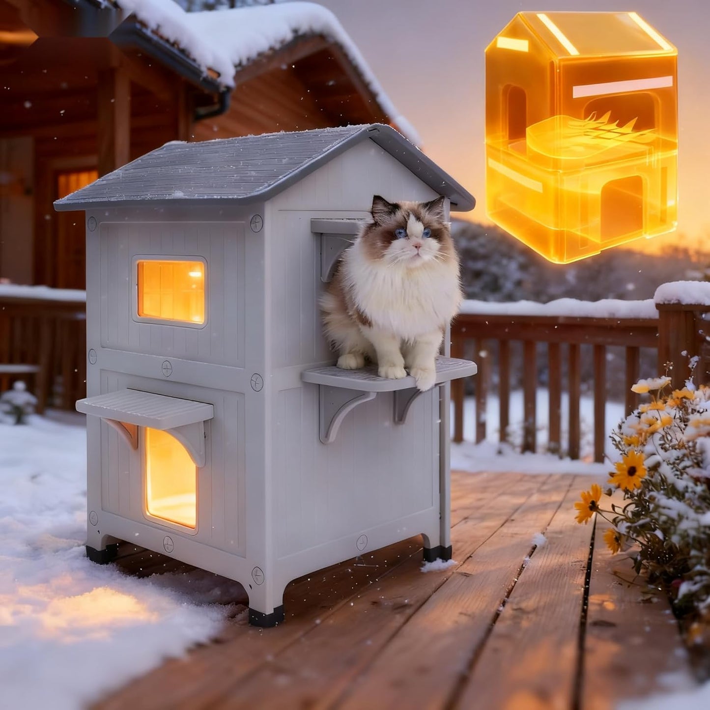 Insulated Outdoor Cat House for Feral Cats with Escape Door
