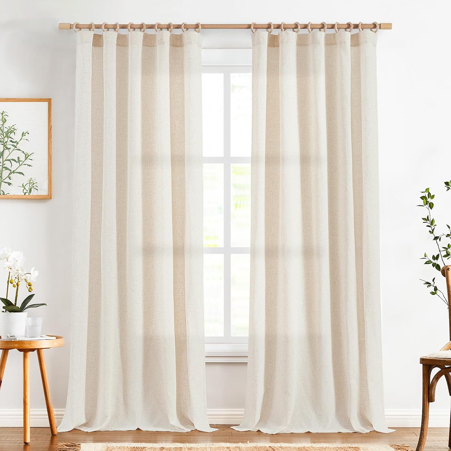 Linen Curtains 96 Inch Length Light Filtering Drapes Set