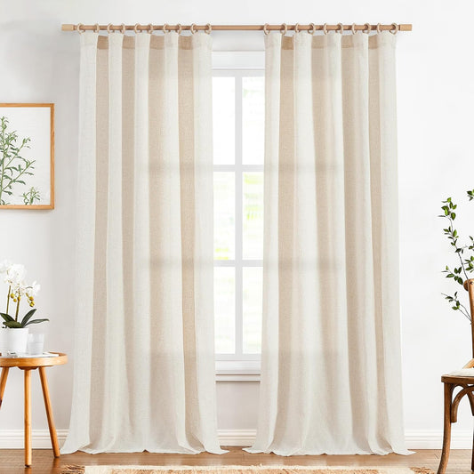 Linen Curtains 96 Inch Length Light Filtering Drapes Set