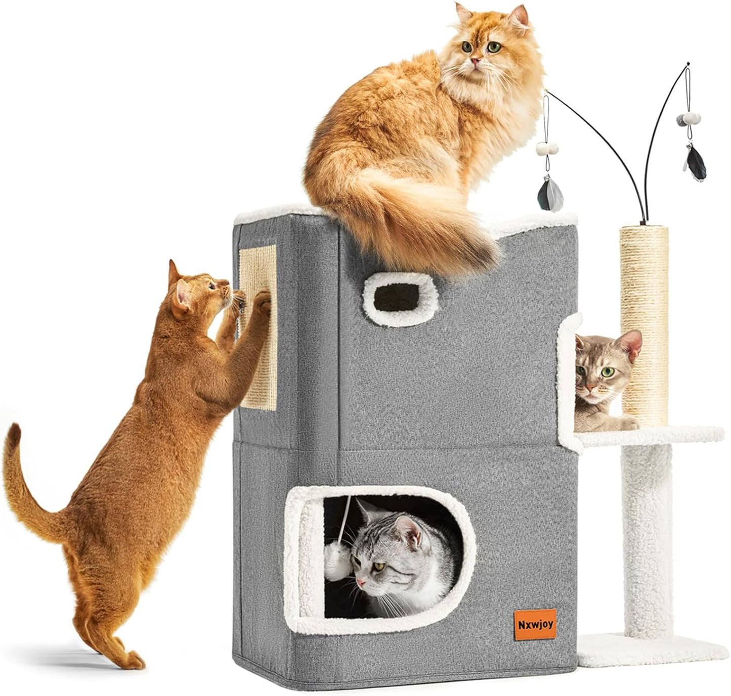 Cozy Cat Bed Cave with Scratch Pad for Indoor Cats - Grey