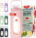 64oz Glass Water Bottle with Straw & Time Marker - Half Gallon