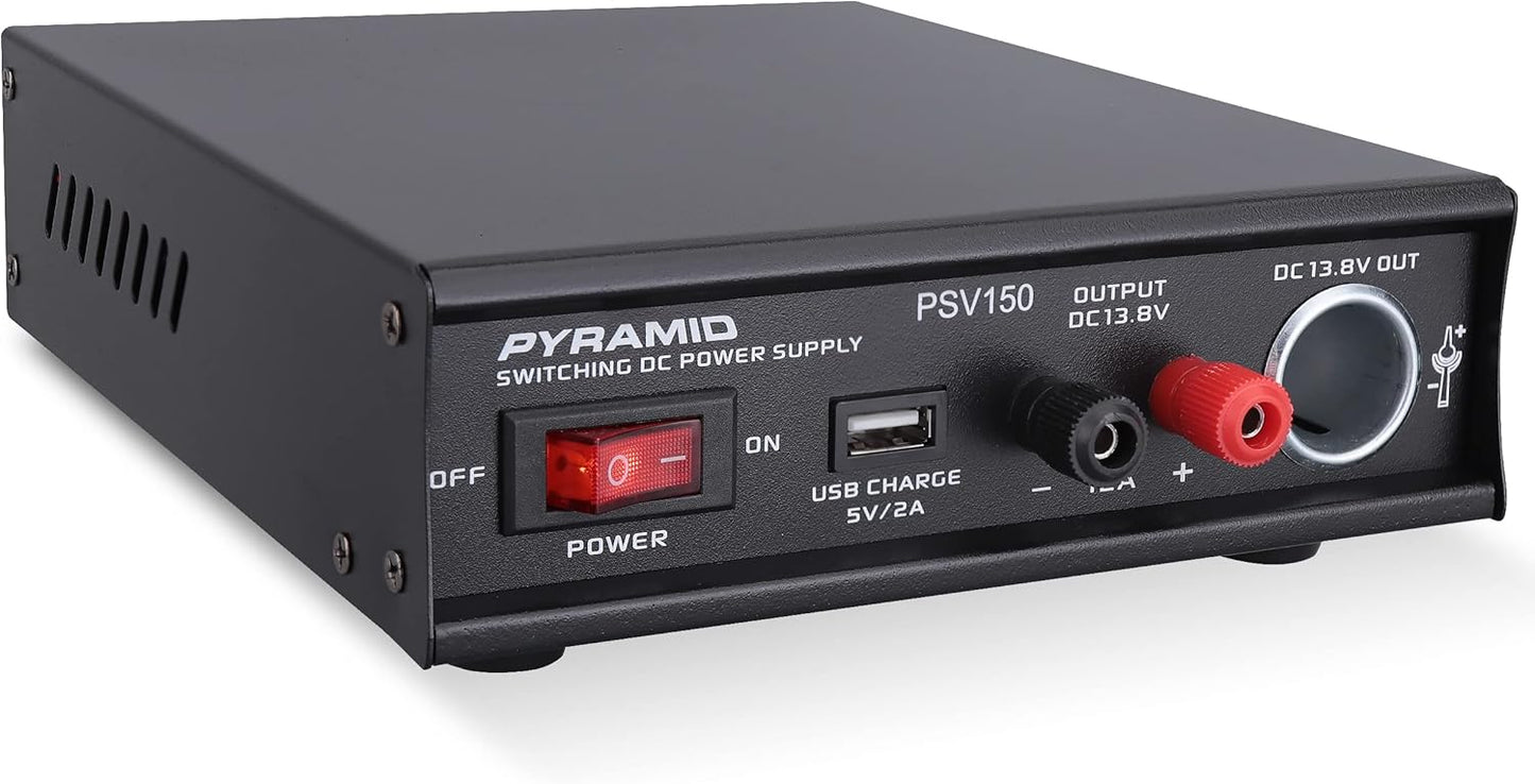 Pyramid 12V Power Supply Converter: Dual Input, USB Port, Cooling Fan