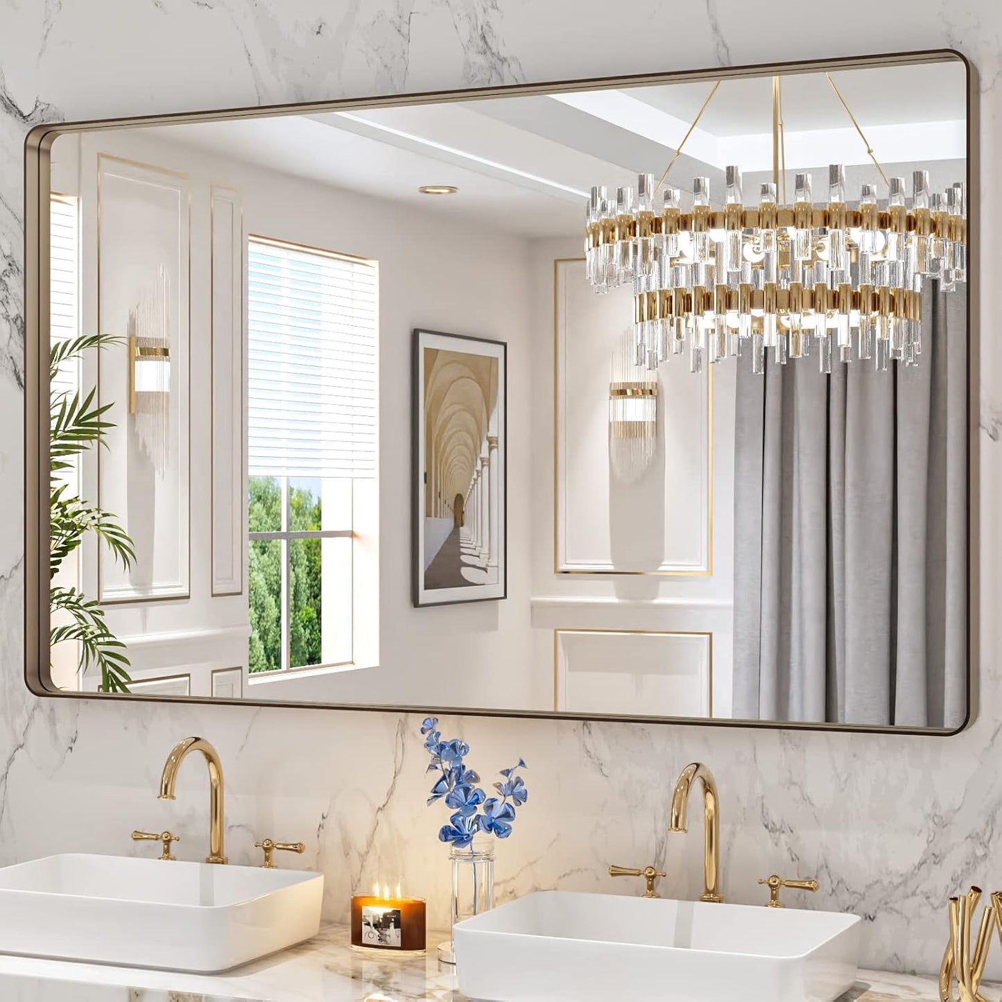 60X36 Bronze Bathroom Mirror with Rounded Rectangle Design