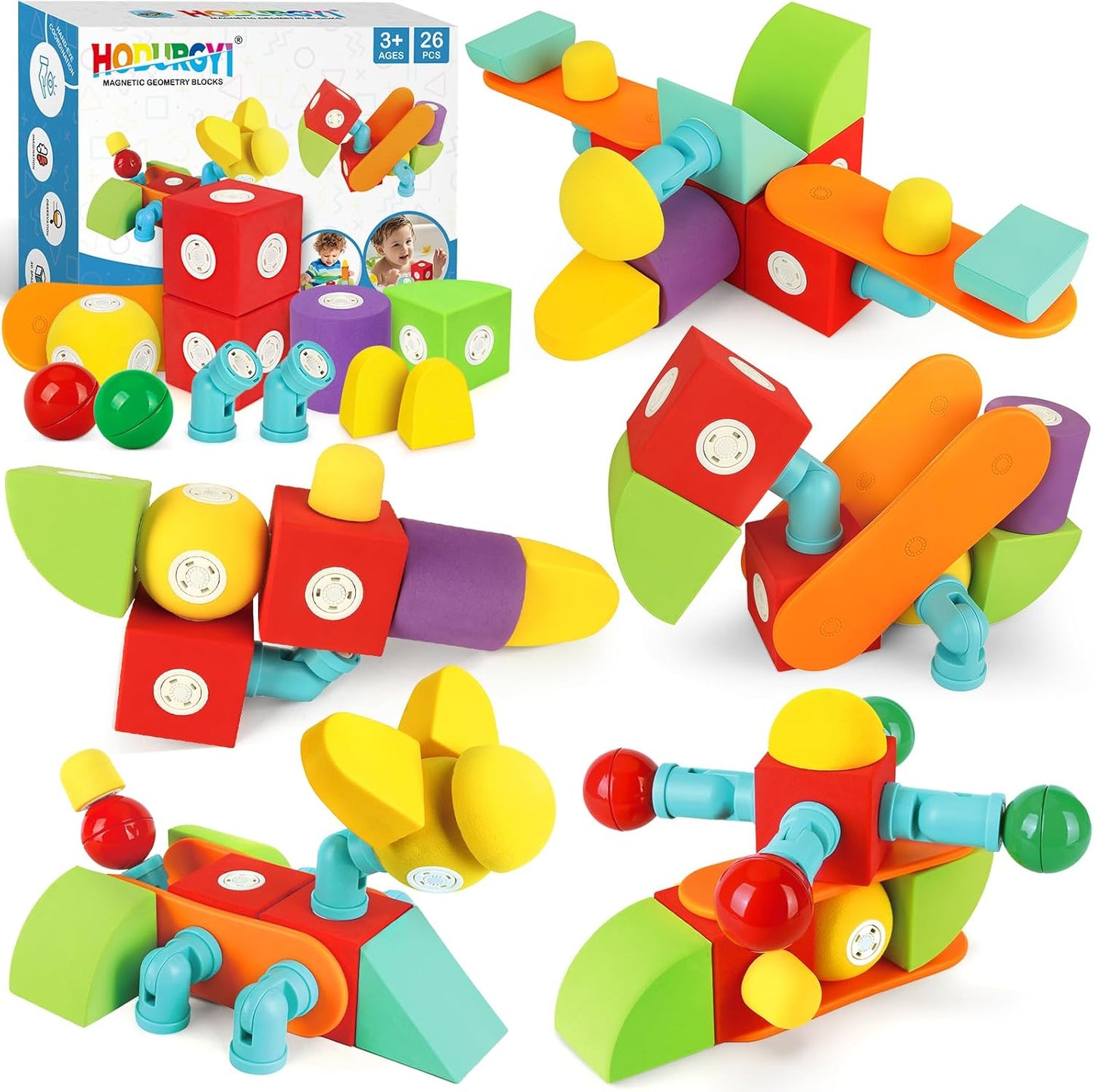 26 PCS Magnetic Foam Blocks for Kids - Fun STEM Building Toys