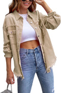 Womens Oversized Ripped Denim Jacket Frayed Hem - Boyfriend Shacket