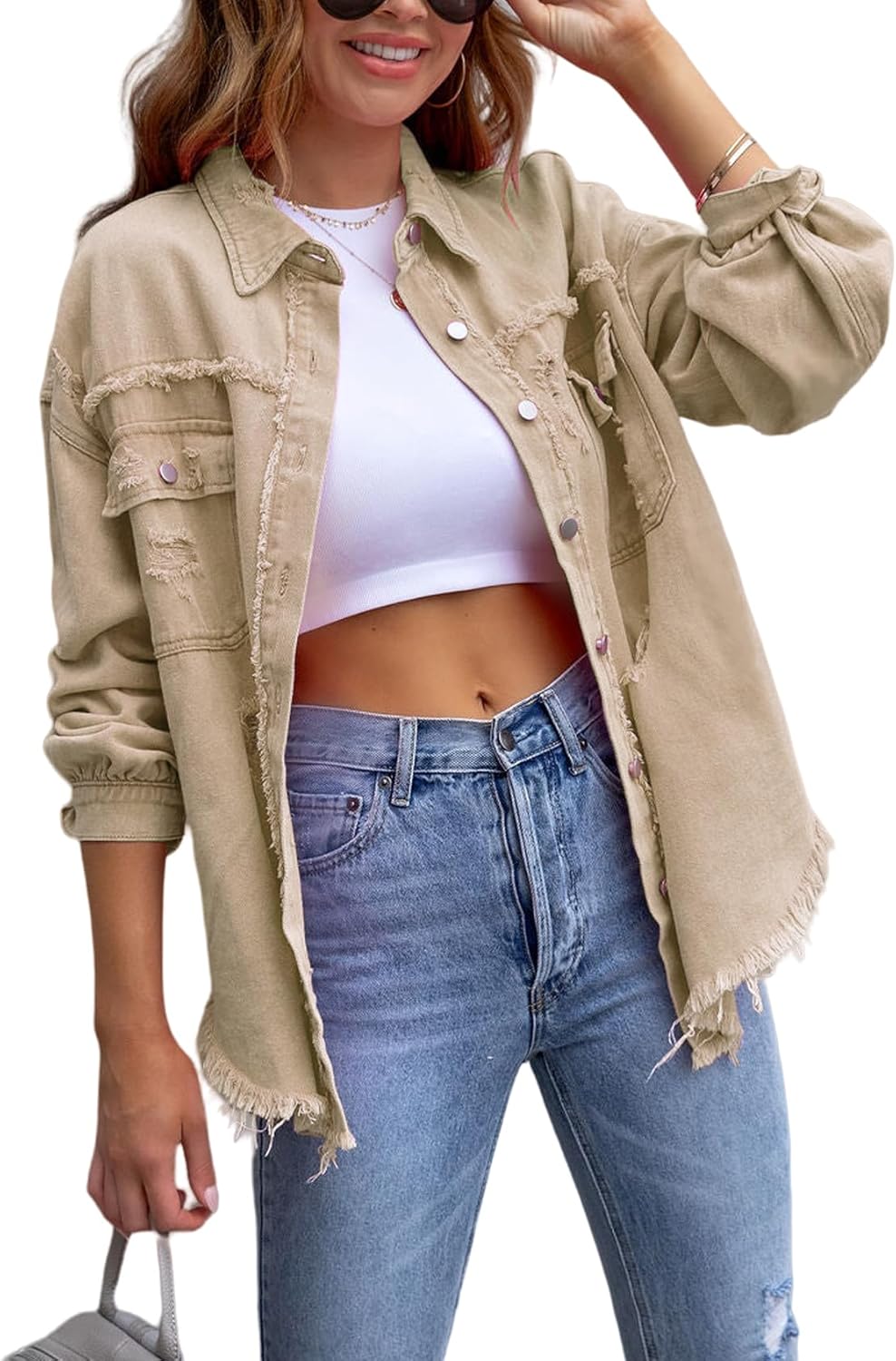 Oversized Ripped Denim Jacket for Women - Trendy Boyfriend Style