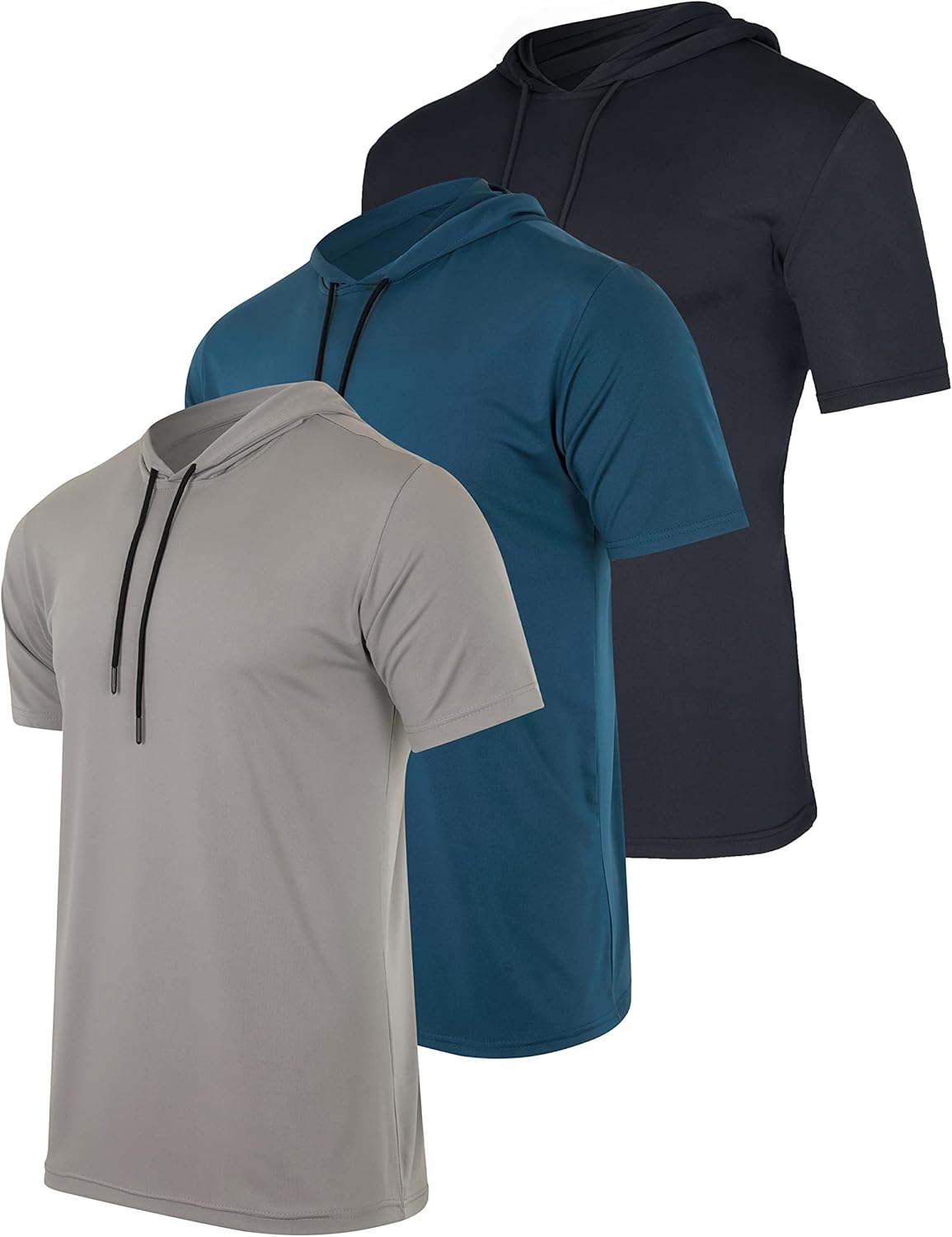 Men's Dry Fit Short Sleeve Active Hoodie Pullover - 3 Pack