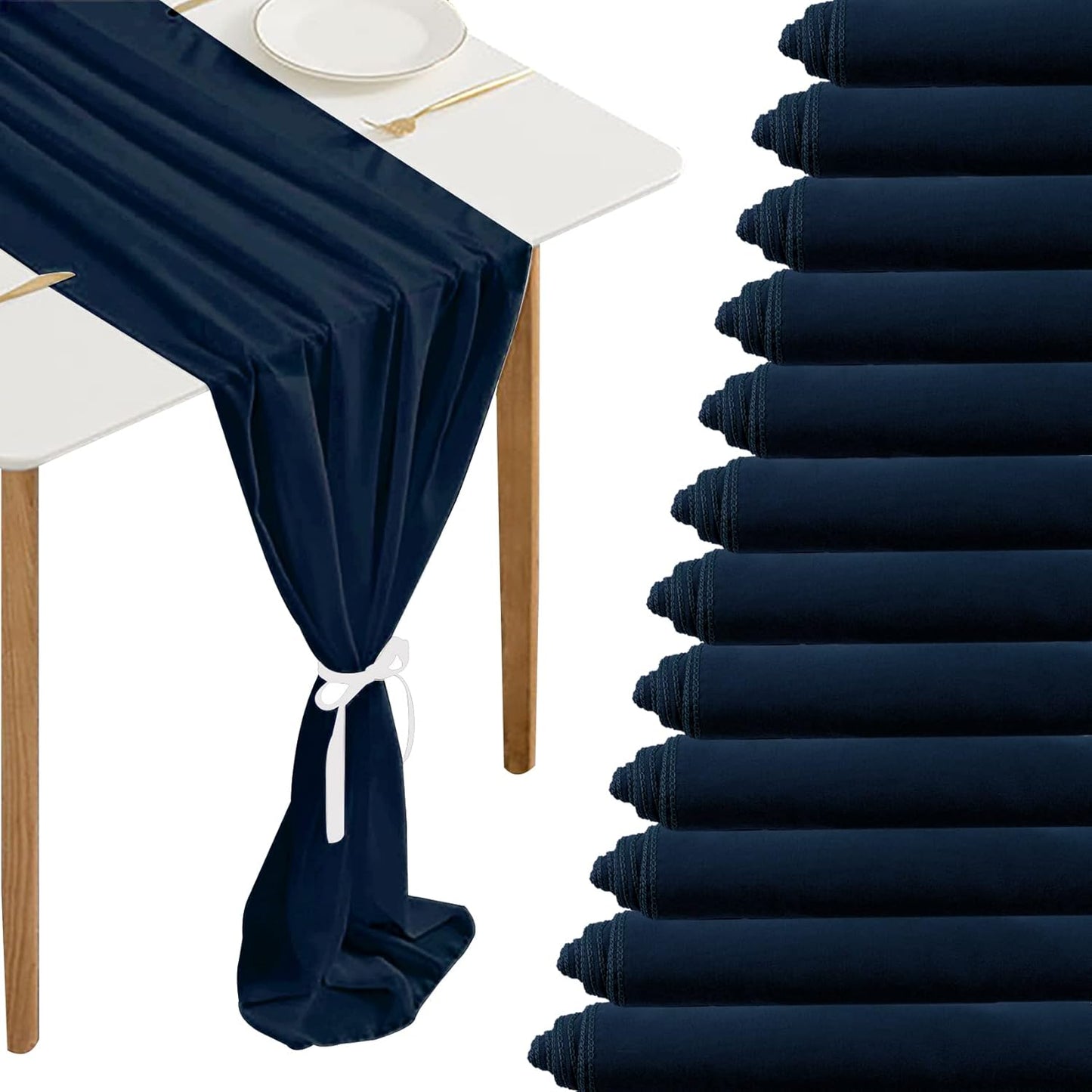 Navy Blue Chiffon Table Runner 10Ft for Weddings and Parties