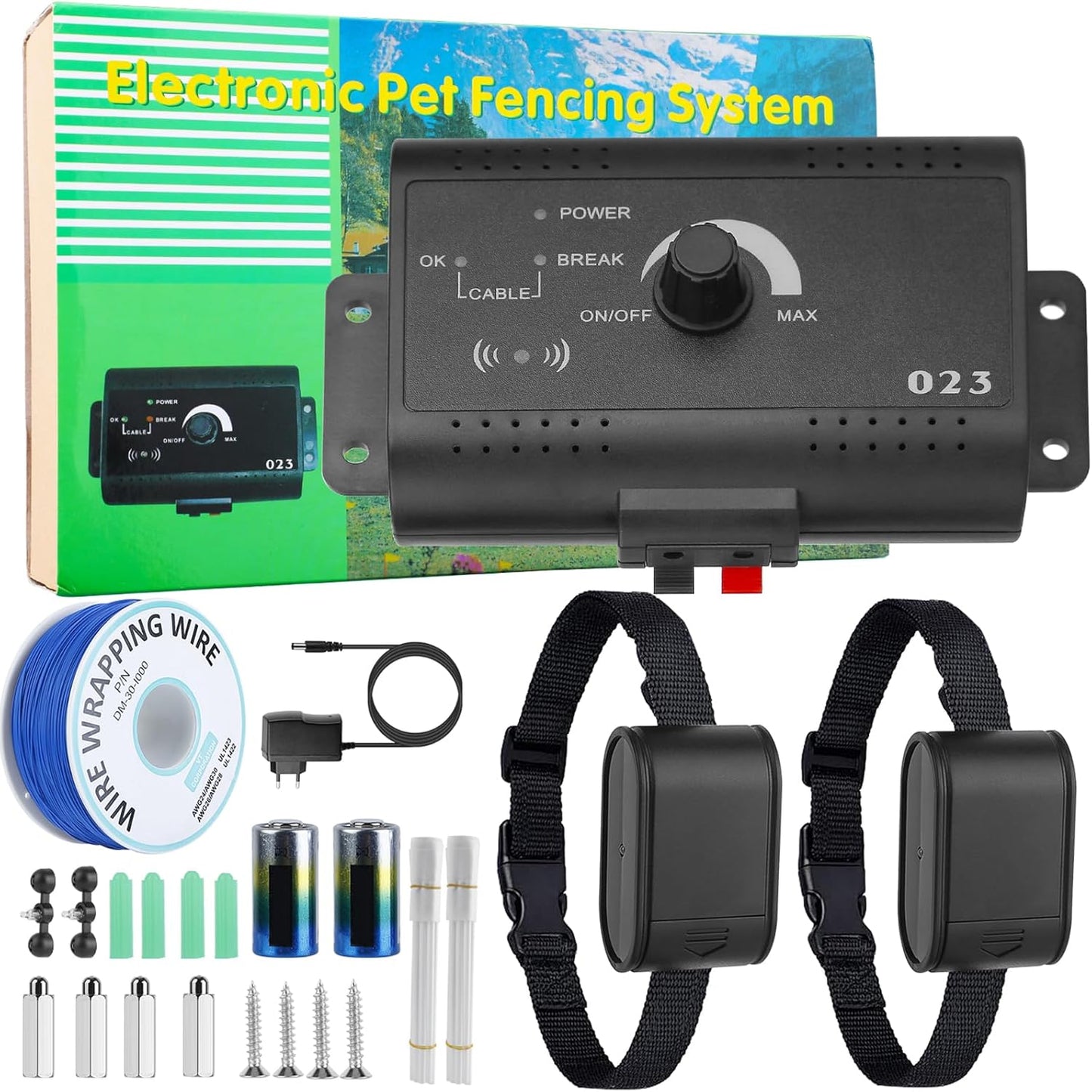 Wireless Electric Dog Fence - Dual Shock Collars, 984 Ft Range, 1.2 Acres Coverage