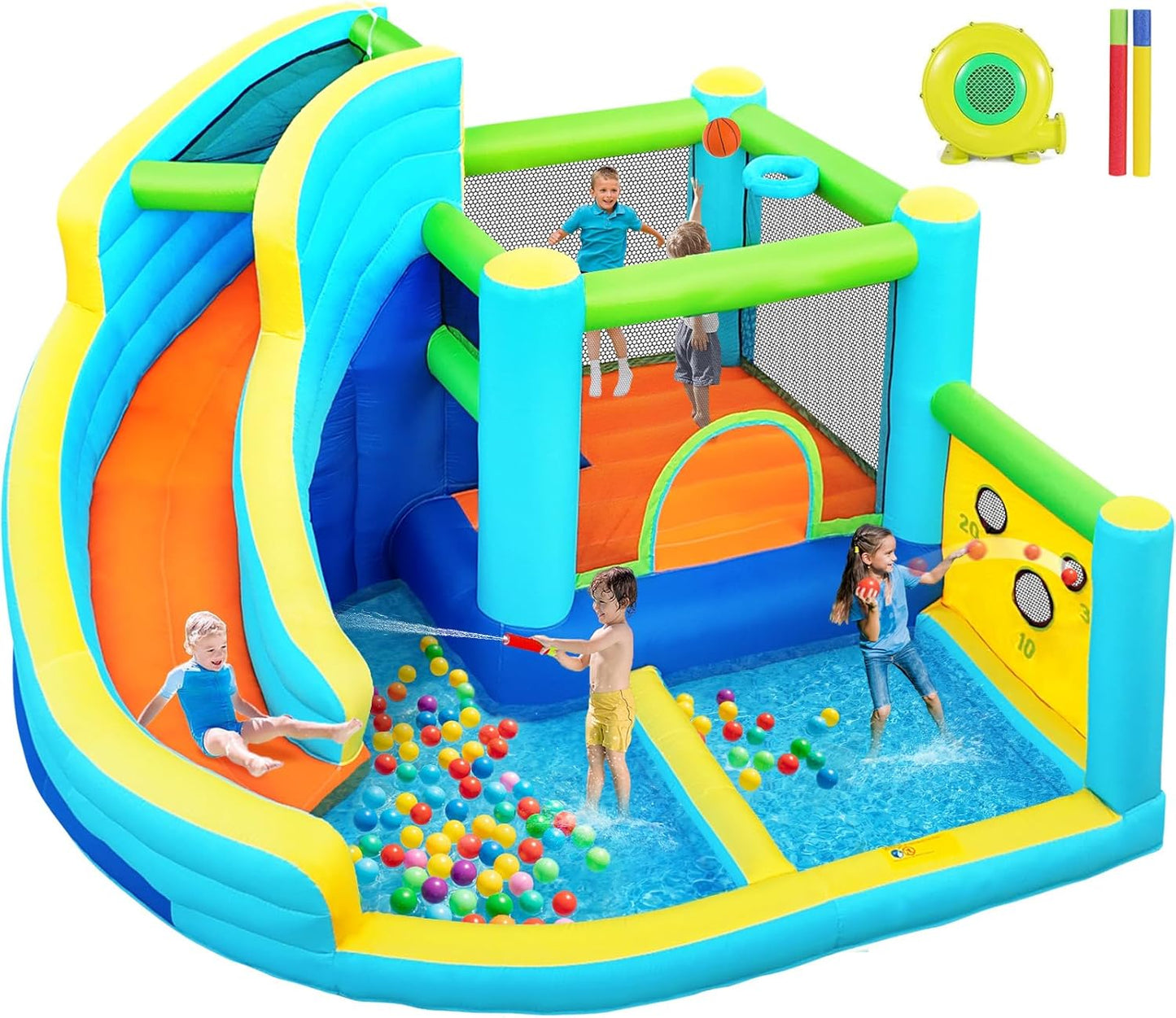 FBSPORT Inflatable Bounce House with Water Slide and Pool Fun