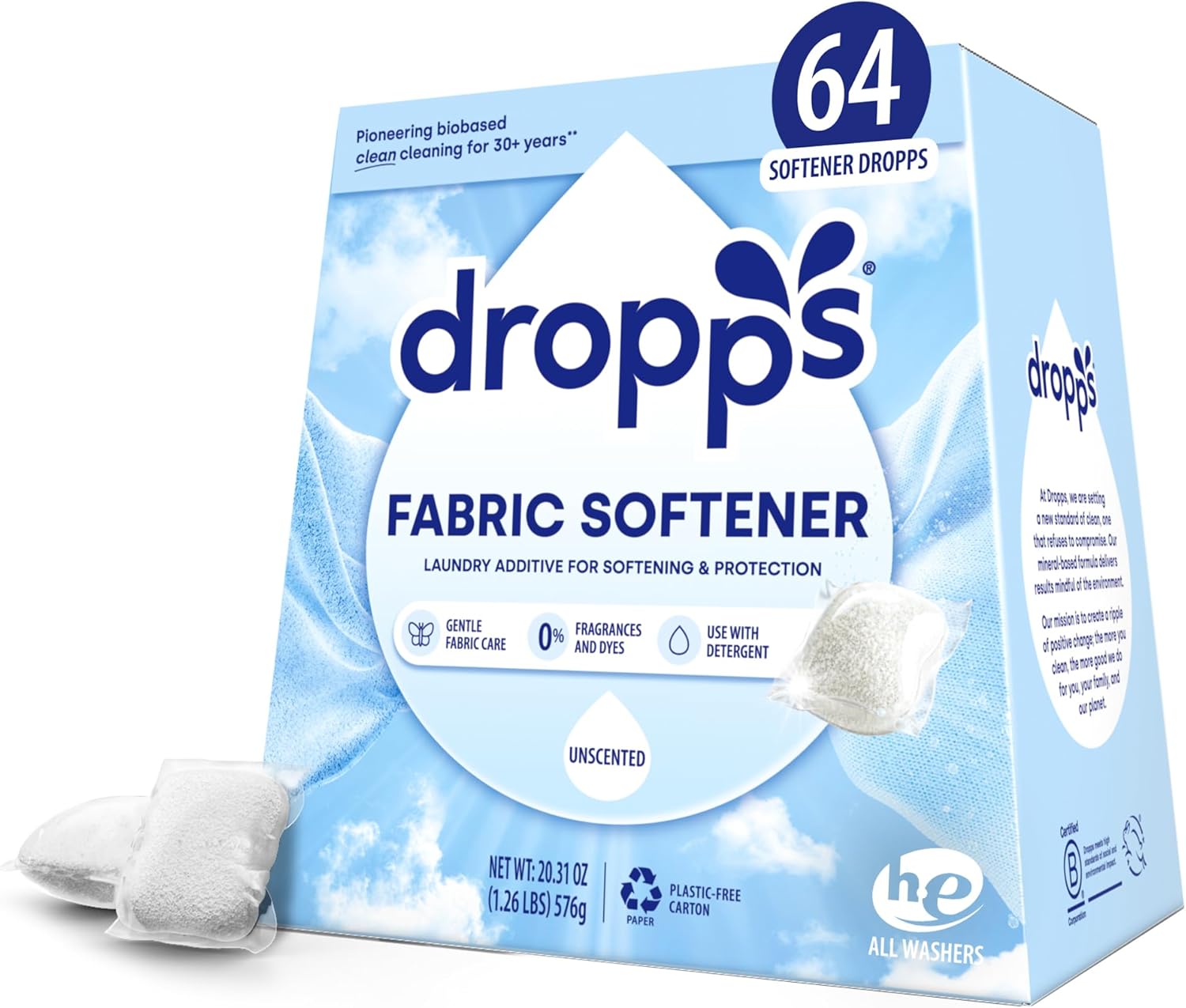 Dropps Laundry Fabric Softener Pods for Soft, Fluffy Fabrics