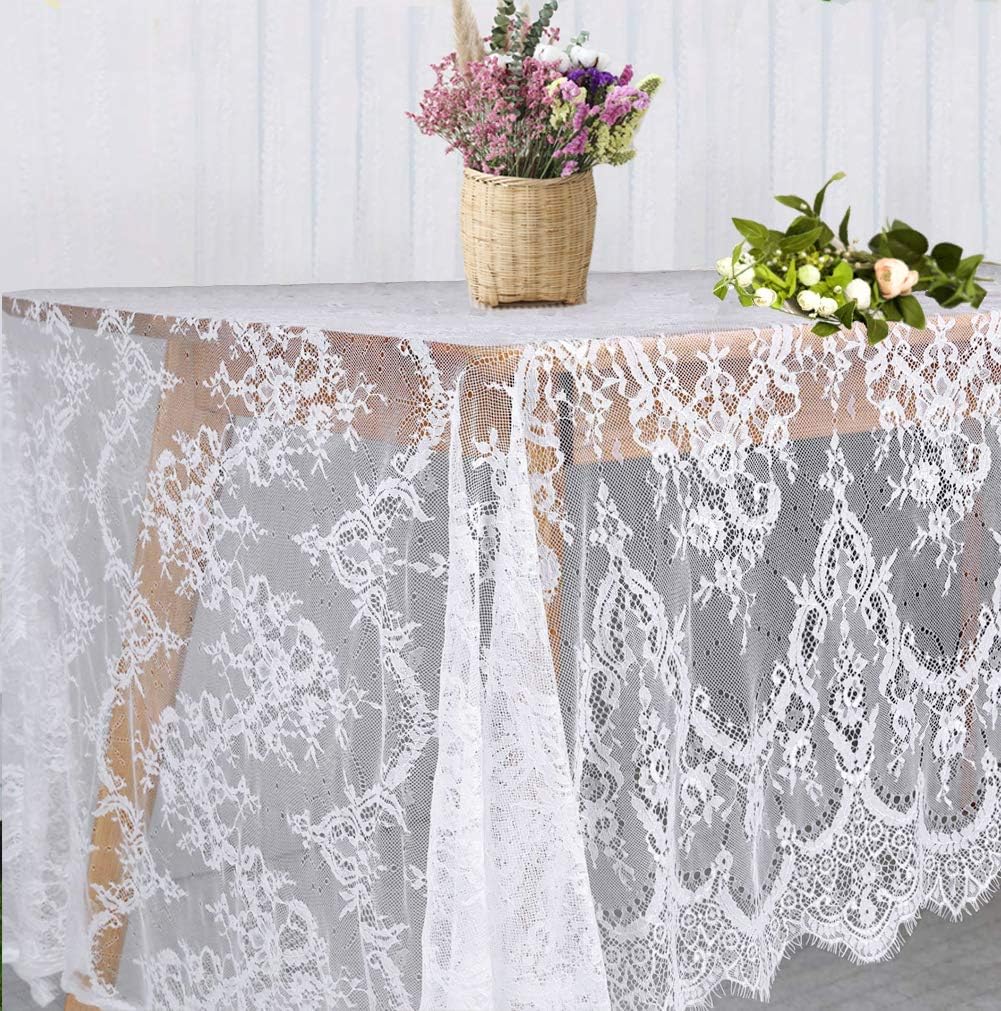 5 Pack White Lace Tablecloths for Rustic Boho Wedding Decor