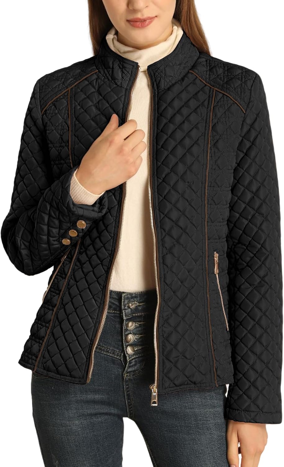 Stylish Women's Stand Collar Lightweight Quilted Puffer Jacket
