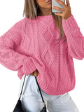 Trendy Queen Women's Oversized Cable Knit Crewneck Sweaters - Cozy