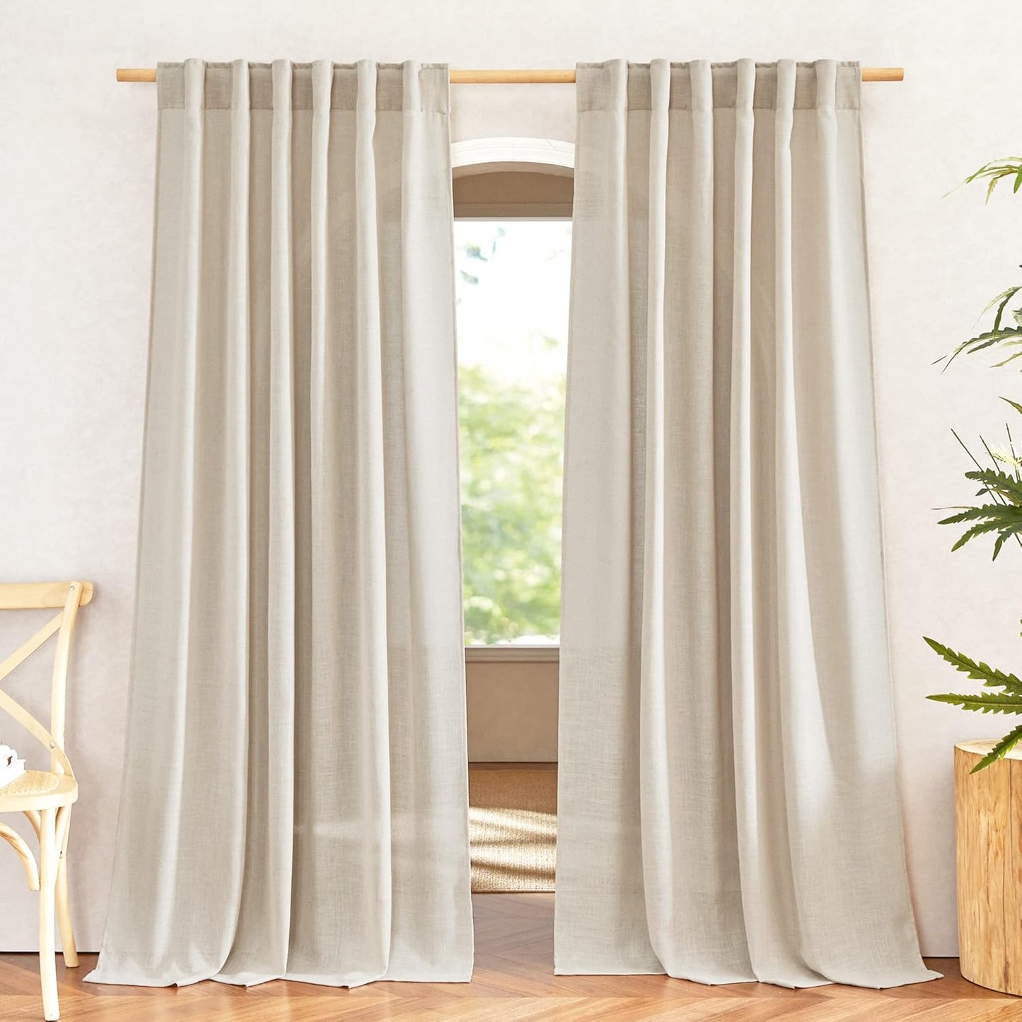 NICETOWN Beige Linen Curtains for Elegant Living Room Decor