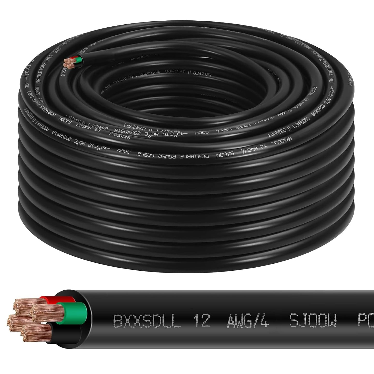 100FT 12/4 SJOOW 300V Wire for Heavy Duty Industrial Use