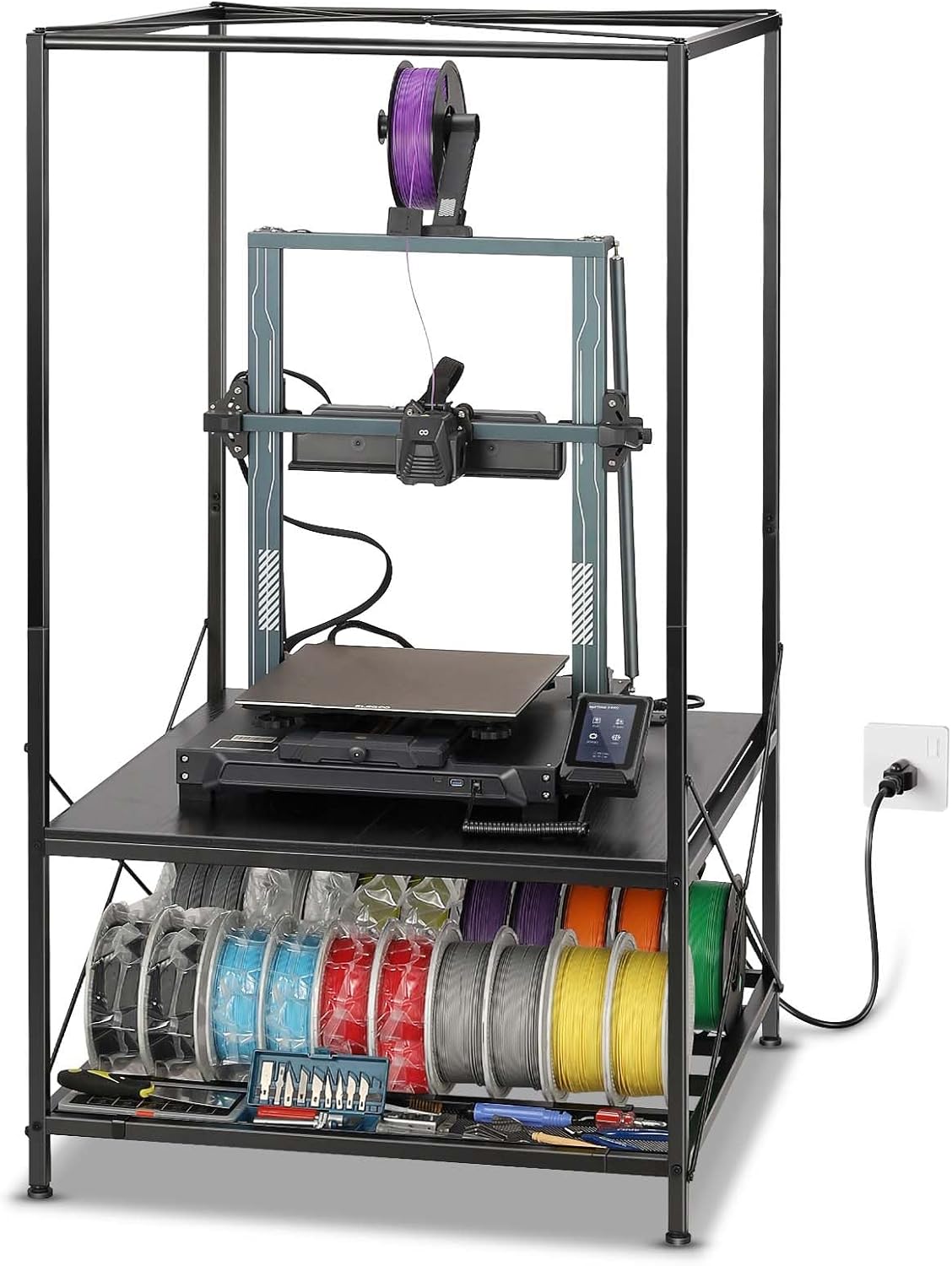 Heavy Duty 3D Printer Stand with Filament Storage and Rack