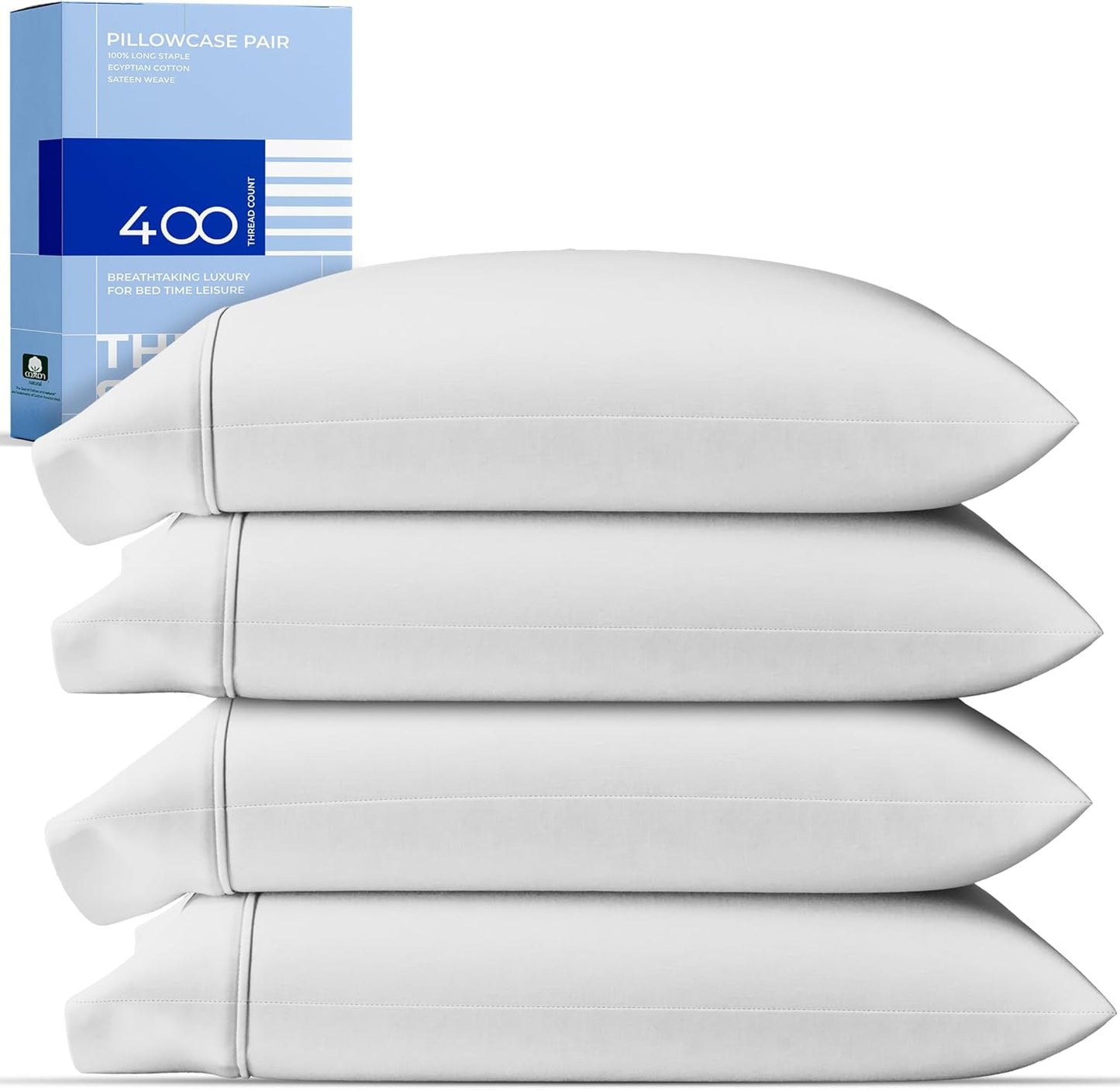 100% Cotton King Size Pillowcases Set of 4 - Ultra Soft Cooling