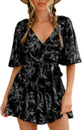 Relipop Women's Summer Romper Floral V Neck Waist Tie - Flattering