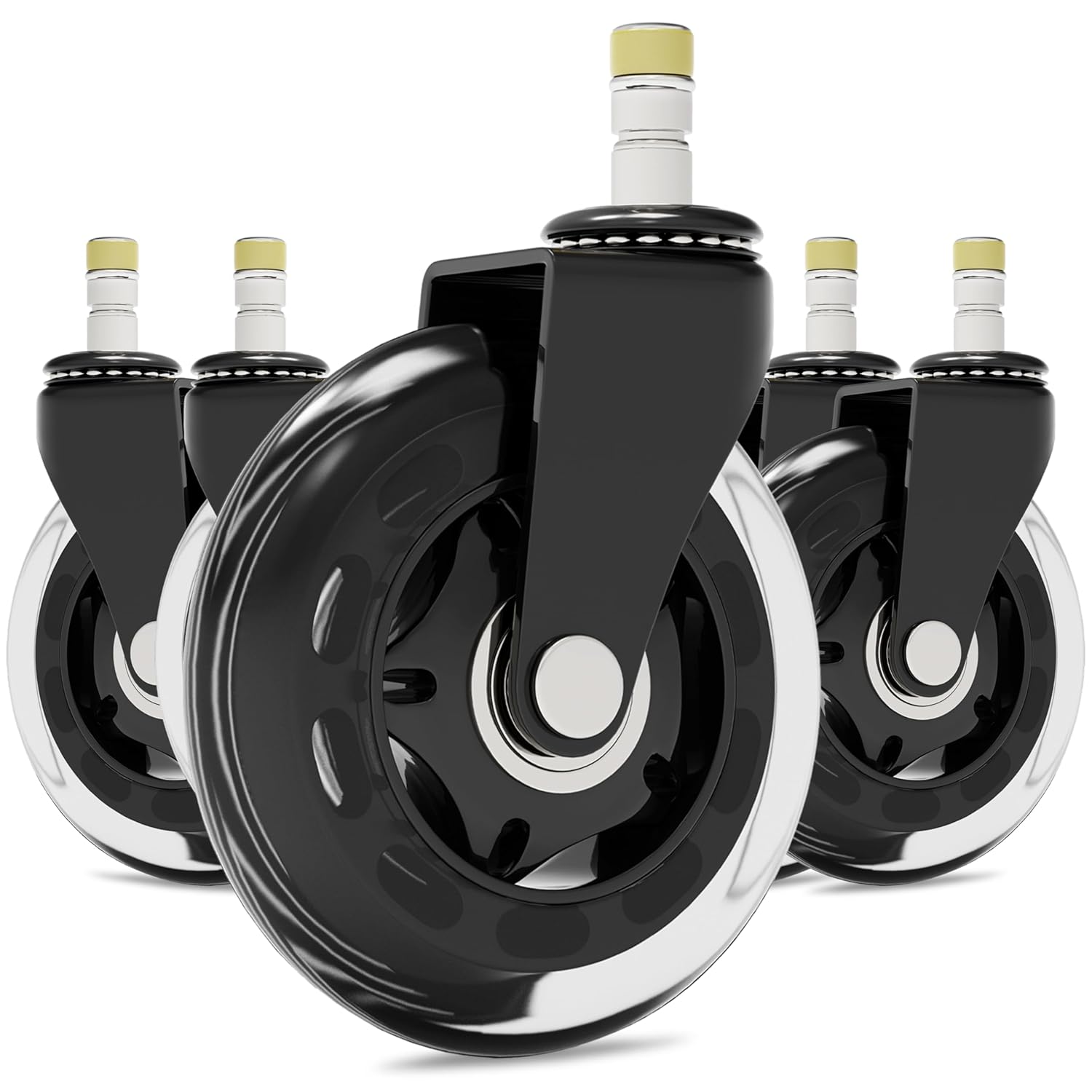 Smooth Roll Office Chair Wheels - Set of 5 Heavy Duty Rubber Casters - Universal Fit