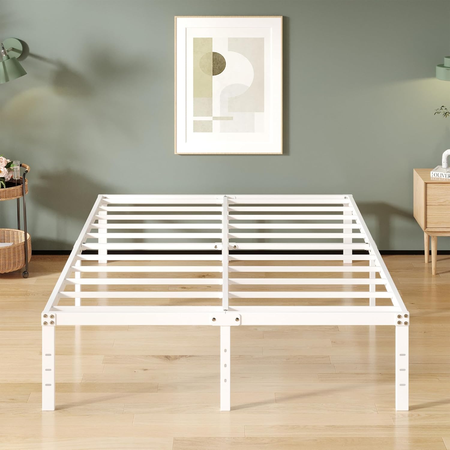 16 Inch White California King Bed Frame with High Storage