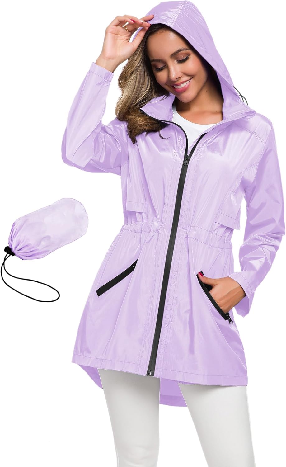 Avoogue Women's Long Raincoat with Hood - Lightweight Waterproof