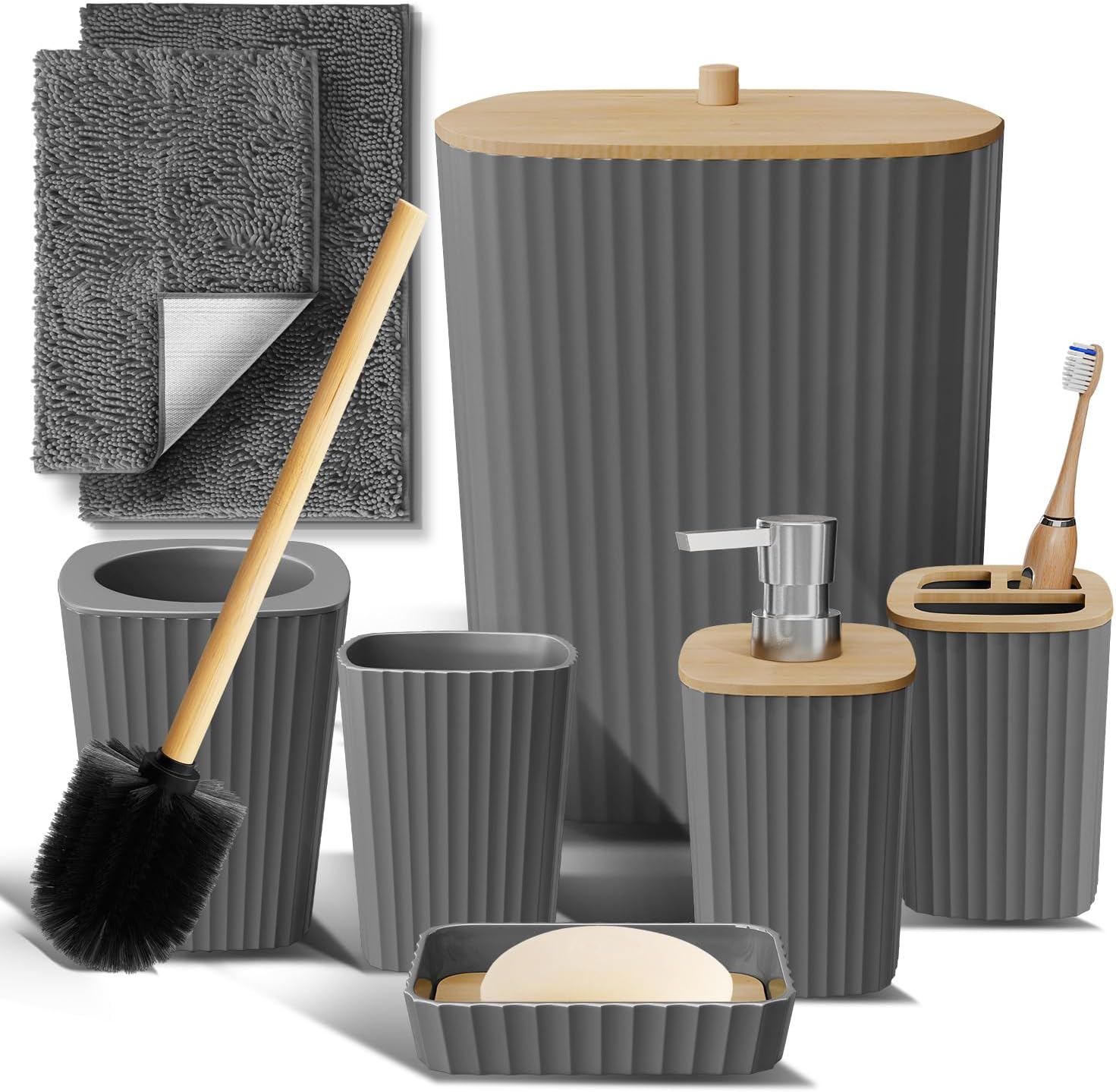 Clara Clark Grey Bathroom Accessories Set for Stylish Decor
