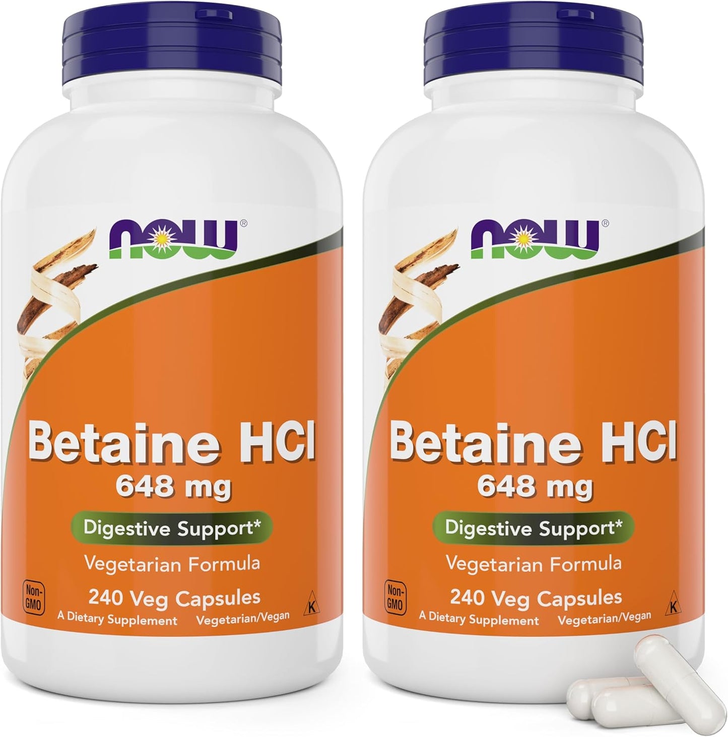 NOW Betaine HCl 648mg 240 Veg Capsules for Digestive Health