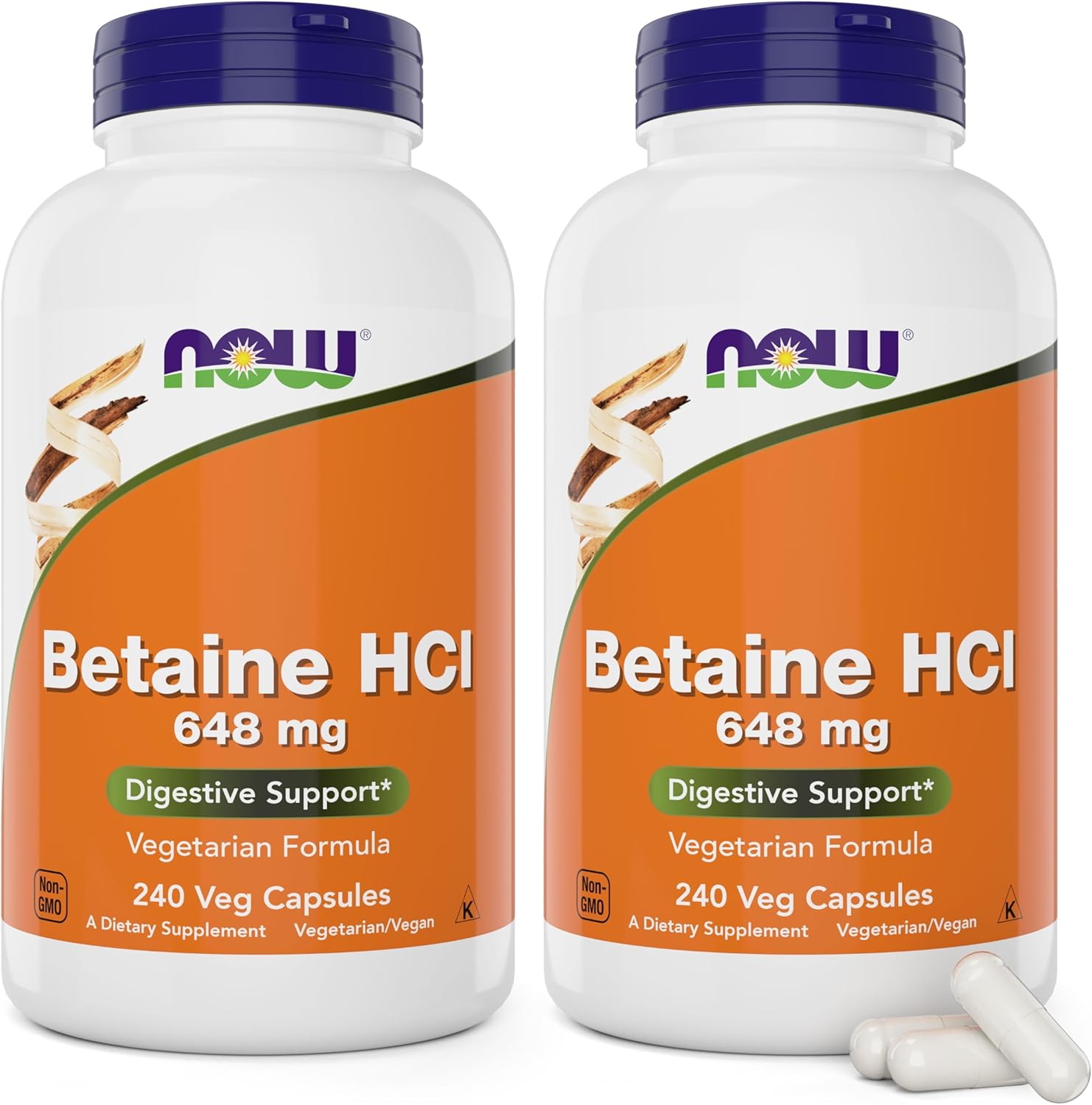 NOW Betaine HCl 648mg 240 Veg Capsules for Digestive Health