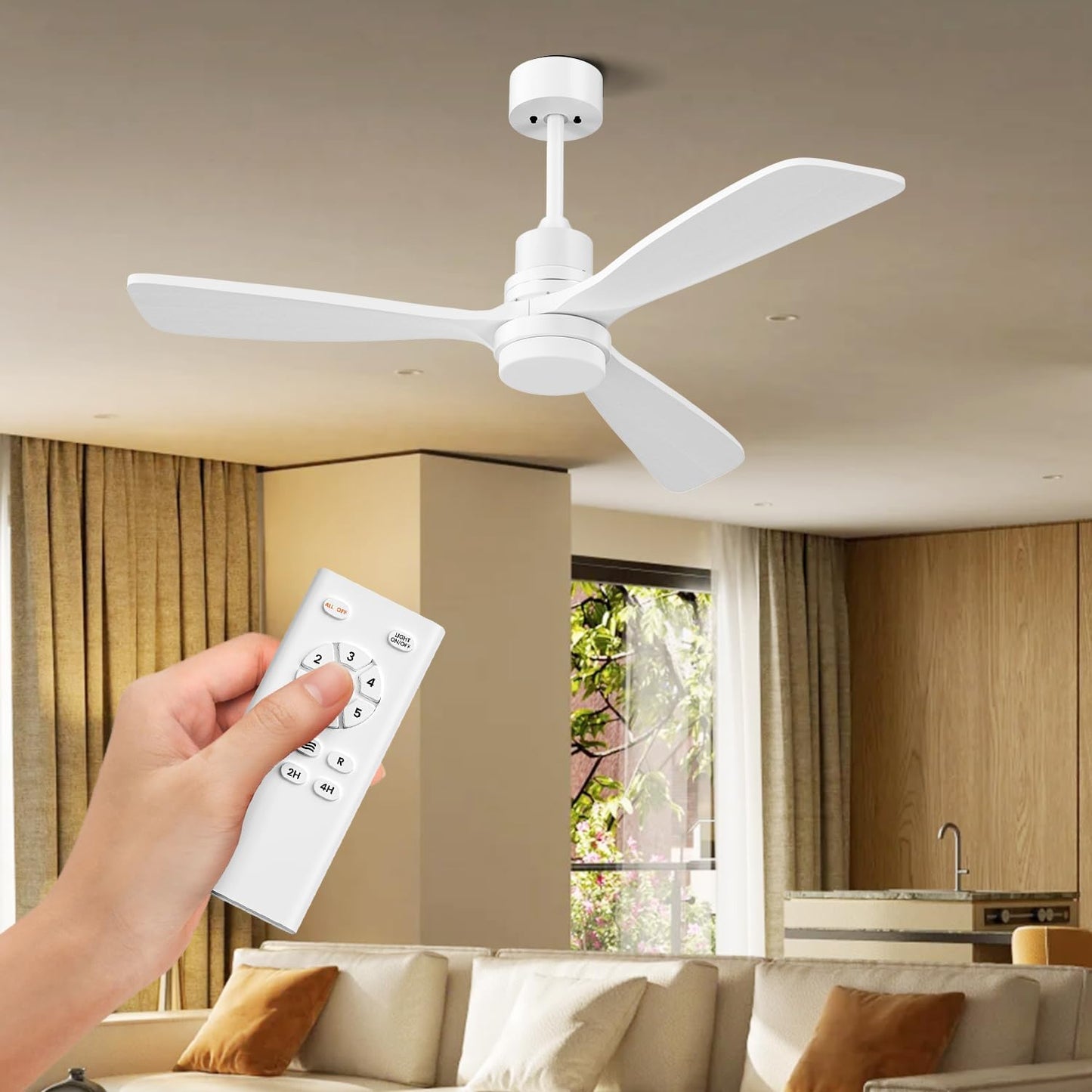 Obabala 52IN White Ceiling Fan with Lights for Modern Spaces