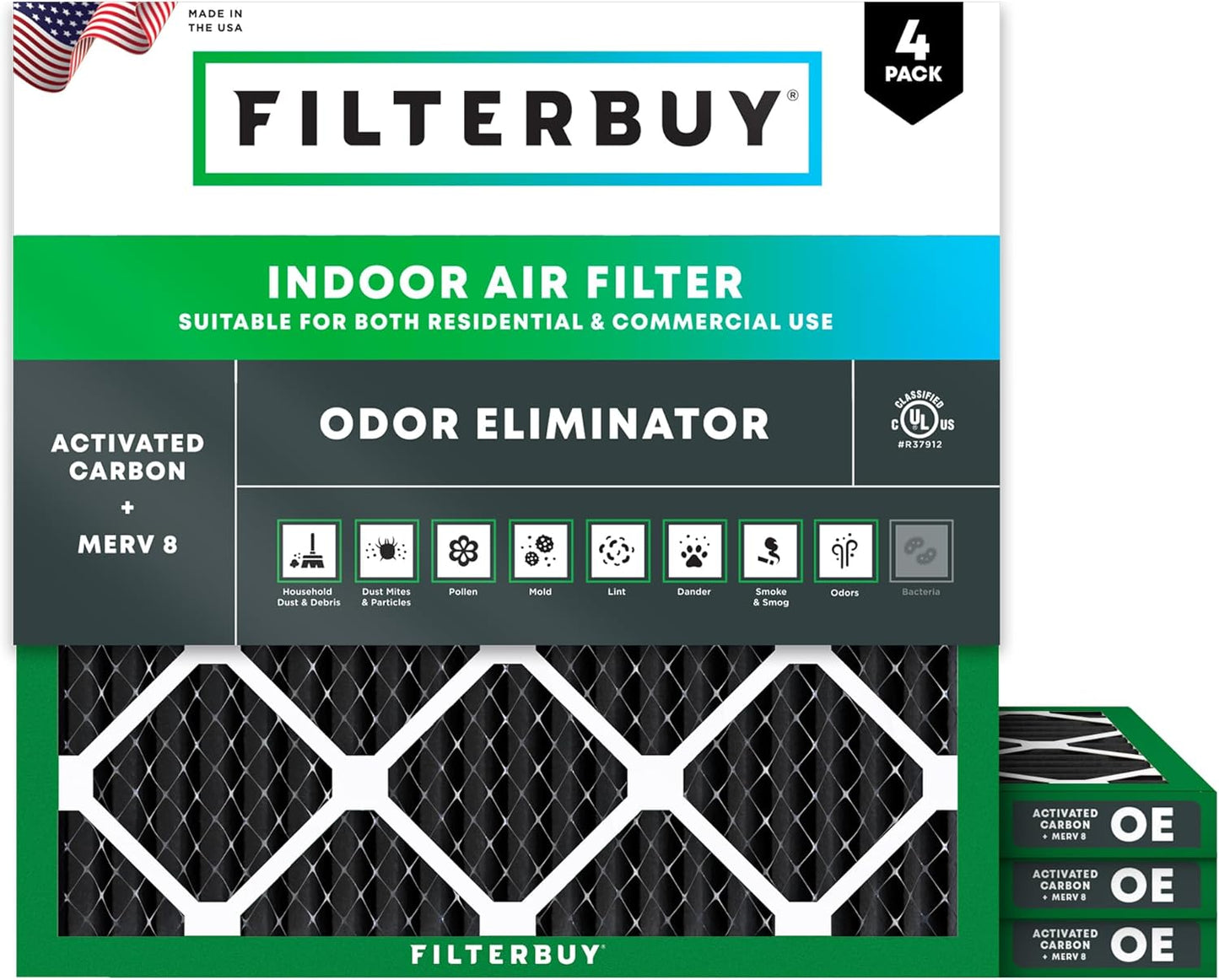 Filterbuy 14x14x1 Air Filter MERV 8 for Odor & Allergy Defense